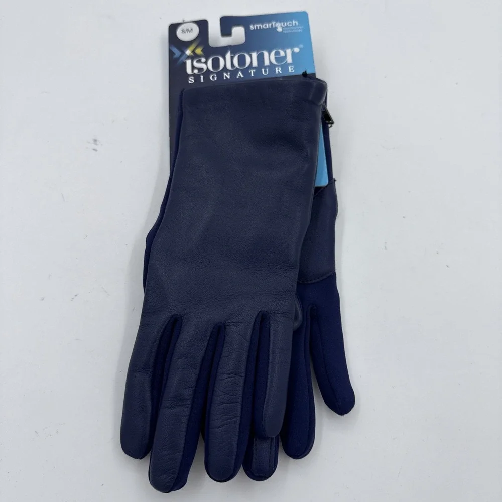 WOMEN'S NEW BLUE ISOTONER SMART DRI PLUS SMART TOUCH S/M GLOVES ZIP SIDES